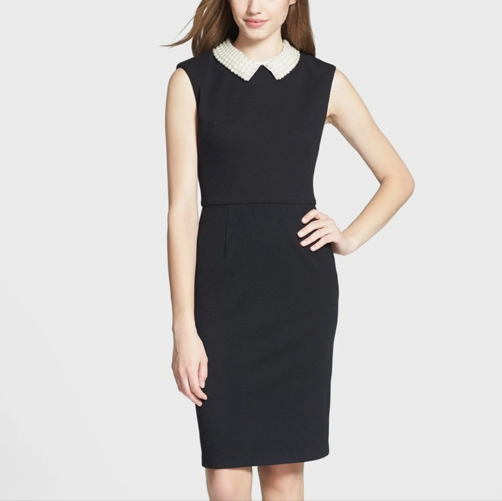 Betsey Johnson Navy Sleeveless Midi Dress with Pearl Collar Size 8